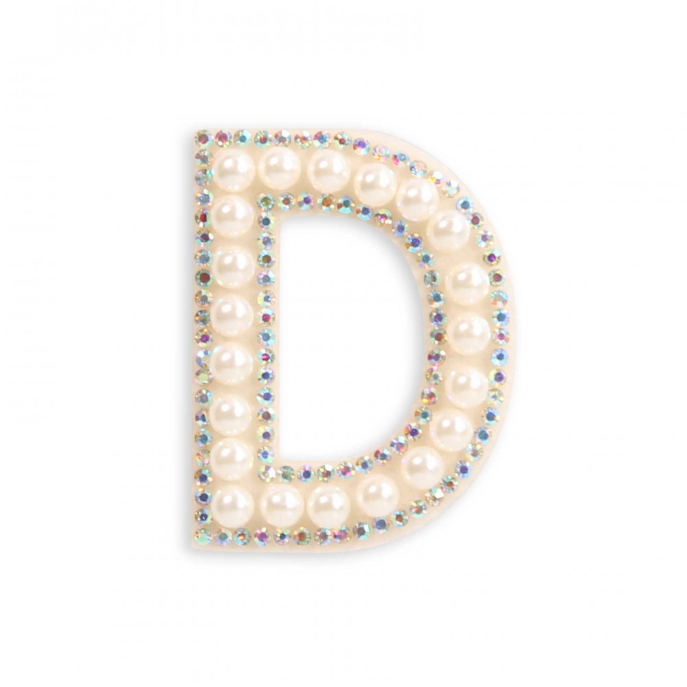 Autocollant sticker pour téléphone/tablette/ordinateur brodé en 3D pearls blanc - Lettre D