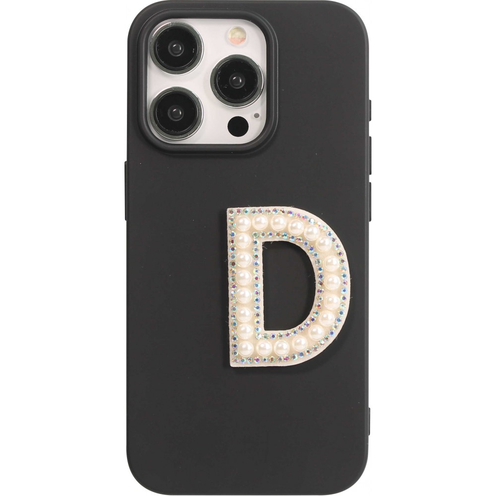 Autocollant sticker pour téléphone/tablette/ordinateur brodé en 3D pearls blanc - Lettre D