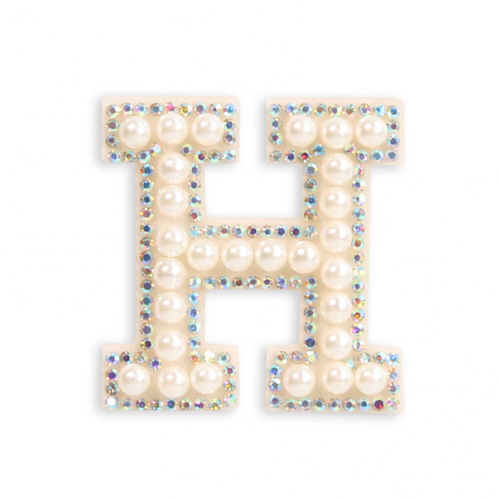 Autocollant sticker pour téléphone/tablette/ordinateur brodé en 3D pearls blanc - Lettre H