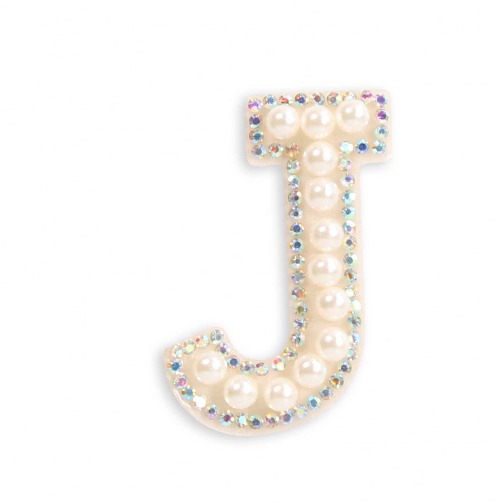 Autocollant sticker pour téléphone/tablette/ordinateur brodé en 3D pearls blanc - Lettre J