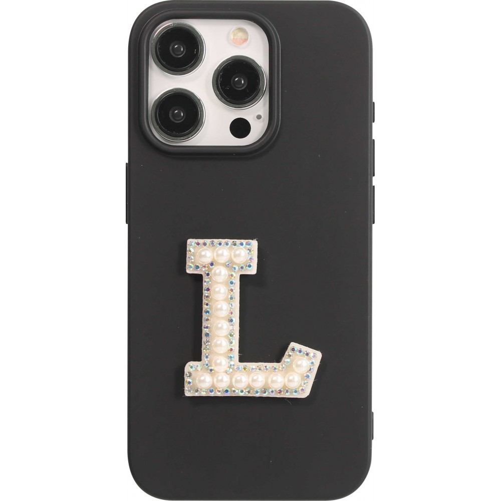 Autocollant sticker pour téléphone/tablette/ordinateur brodé en 3D pearls blanc - Lettre L