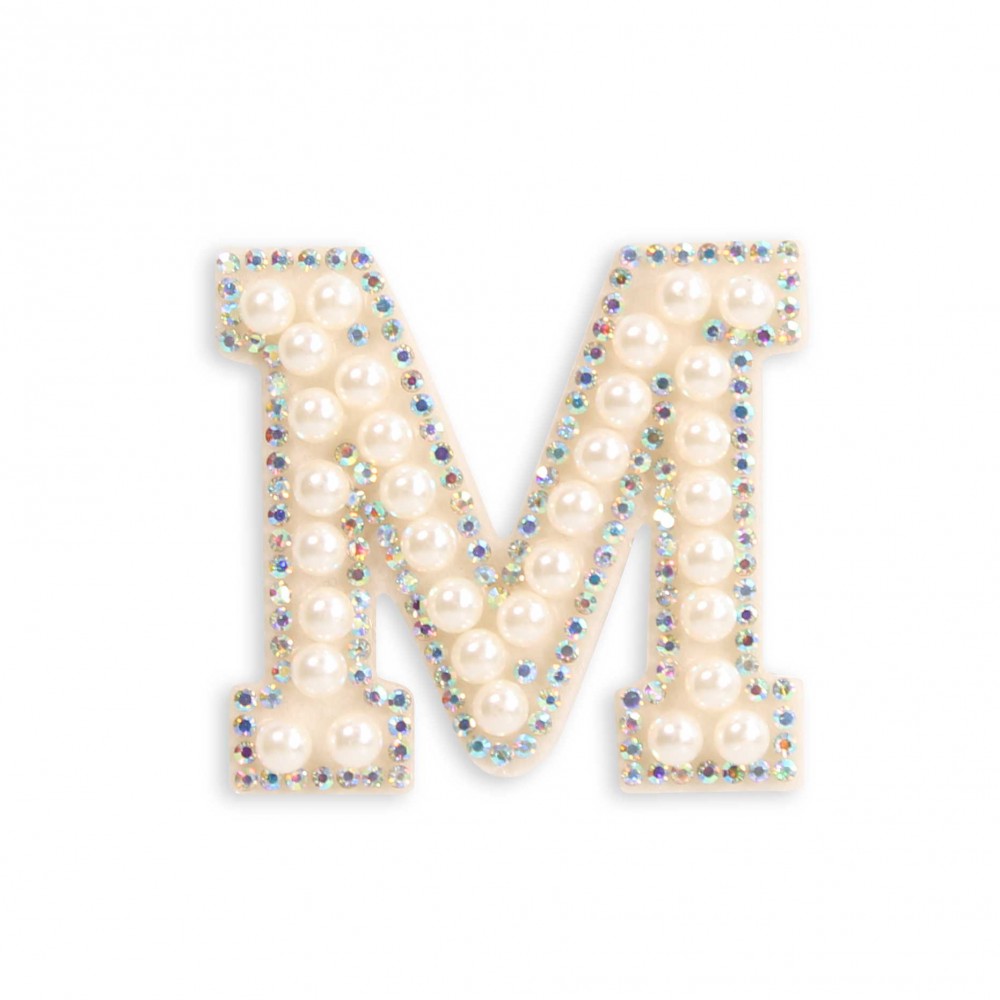 Autocollant sticker pour téléphone/tablette/ordinateur brodé en 3D pearls blanc - Lettre M