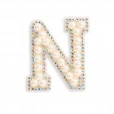 Autocollant sticker pour téléphone/tablette/ordinateur brodé en 3D pearls blanc - Lettre N