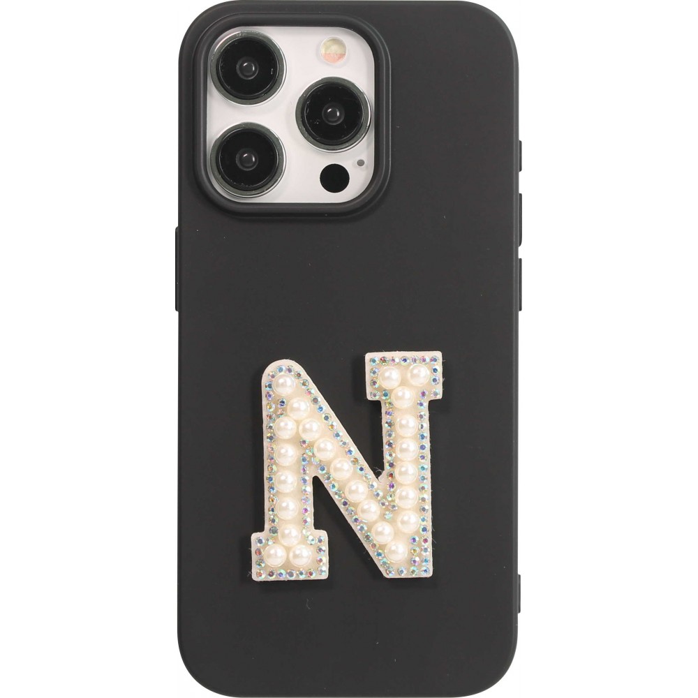 Autocollant sticker pour téléphone/tablette/ordinateur brodé en 3D pearls blanc - Lettre N