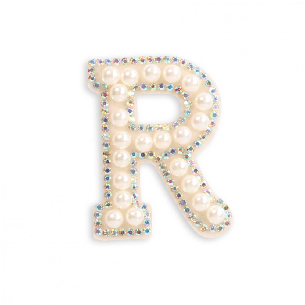 Autocollant sticker pour téléphone/tablette/ordinateur brodé en 3D pearls blanc - Lettre R