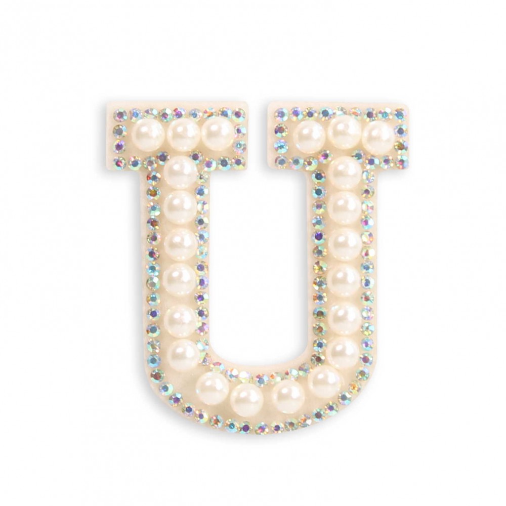 Autocollant sticker pour téléphone/tablette/ordinateur brodé en 3D pearls blanc - Lettre U