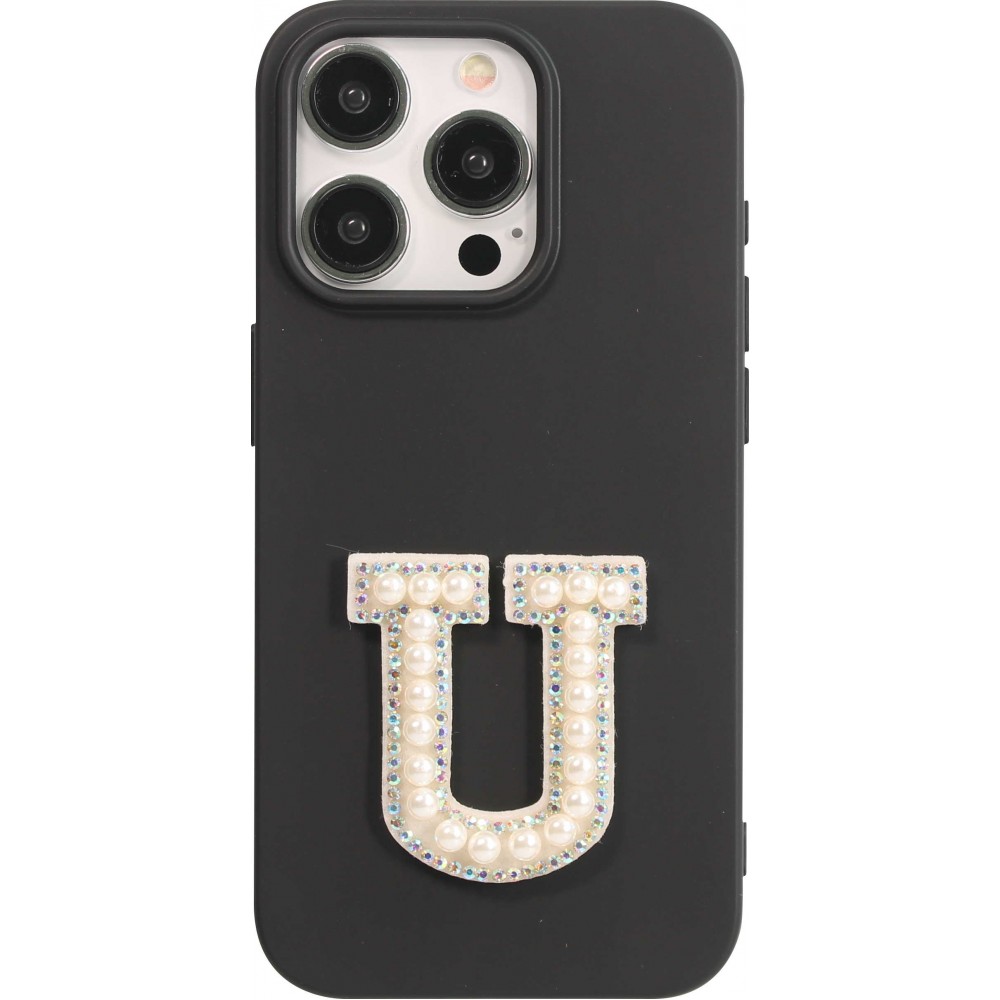 Autocollant sticker pour téléphone/tablette/ordinateur brodé en 3D pearls blanc - Lettre U