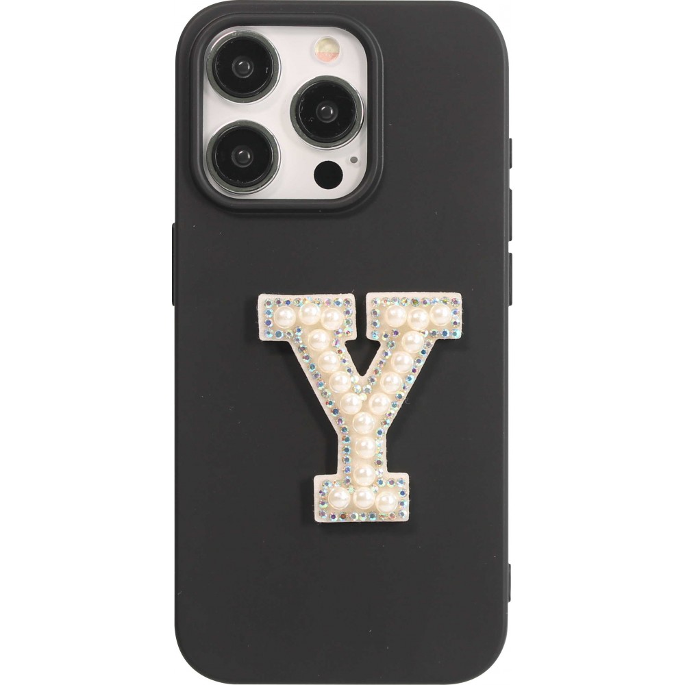 Autocollant sticker pour téléphone/tablette/ordinateur brodé en 3D pearls blanc - Lettre Y