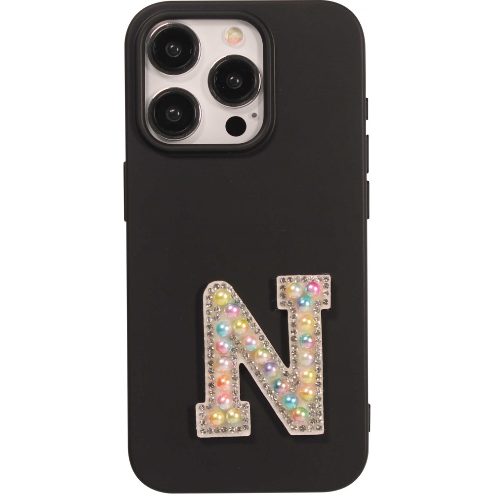 Autocollant sticker pour téléphone/tablette/ordinateur brodé en 3D pearls multi color - Lettre N