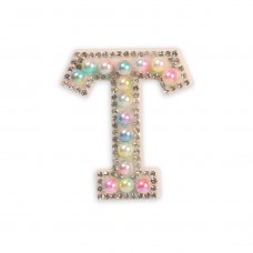 Autocollant sticker pour téléphone/tablette/ordinateur brodé en 3D pearls multi color - Lettre T
