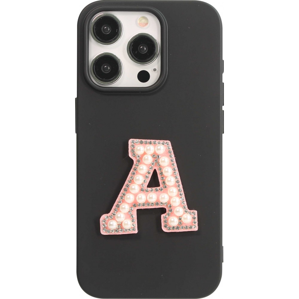 Autocollant sticker pour téléphone/tablette/ordinateur brodé en 3D pearls rose - Lettre A