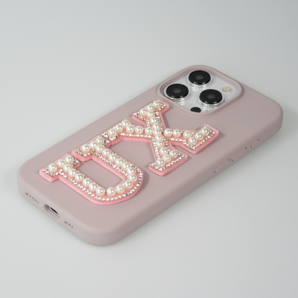 Autocollant sticker pour téléphone/tablette/ordinateur brodé en 3D pearls rose - Lettre G