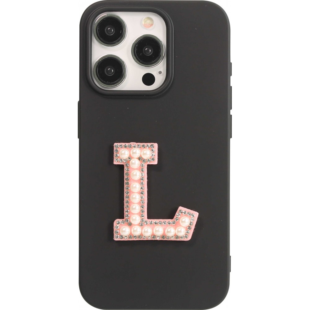 Autocollant sticker pour téléphone/tablette/ordinateur brodé en 3D pearls rose - Lettre L