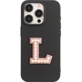 Autocollant sticker pour téléphone/tablette/ordinateur brodé en 3D pearls rose - Lettre L