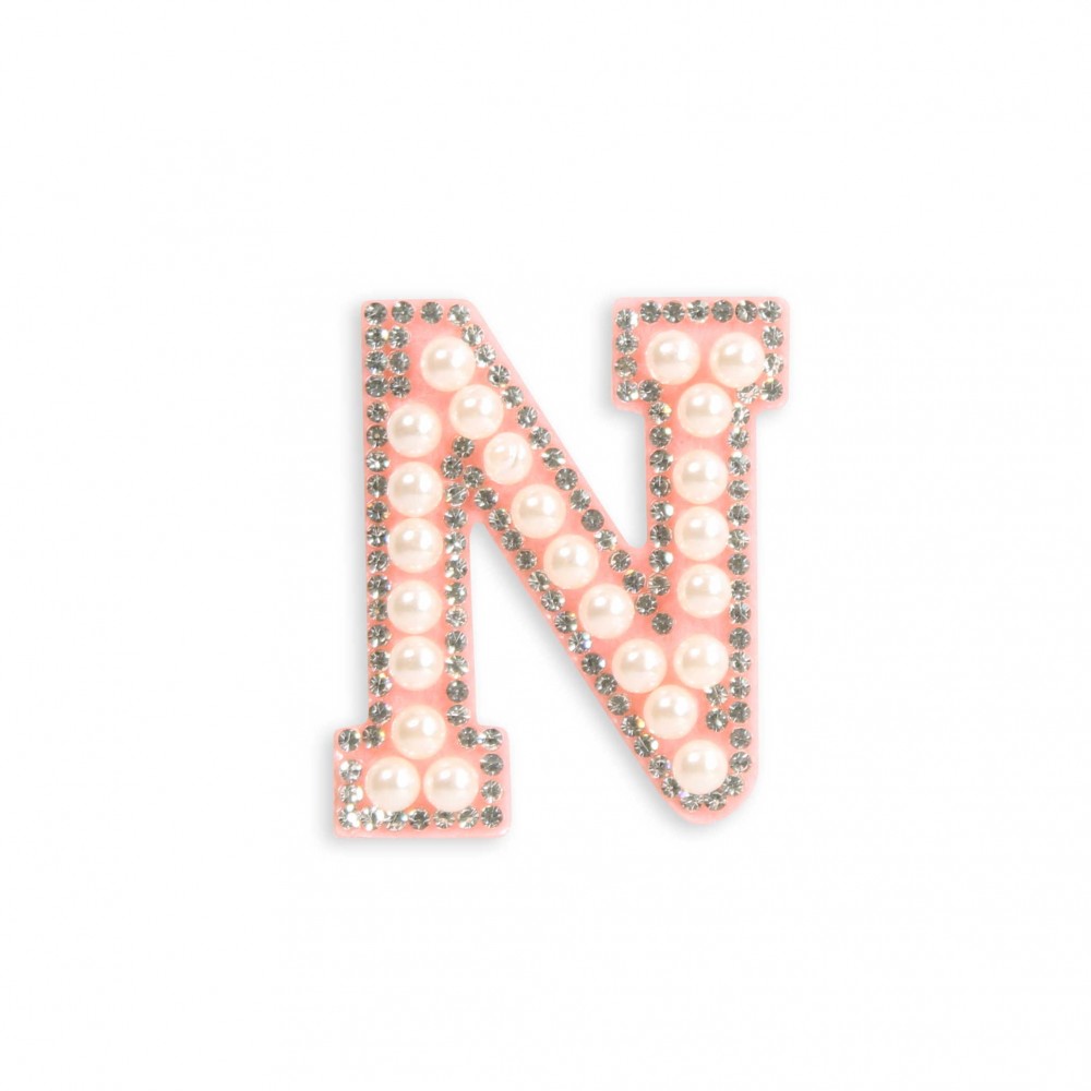 Autocollant sticker pour téléphone/tablette/ordinateur brodé en 3D pearls rose - Lettre N