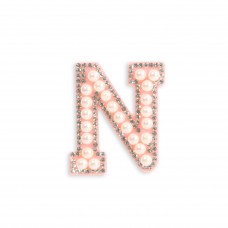 Autocollant sticker pour téléphone/tablette/ordinateur brodé en 3D pearls rose - Lettre N