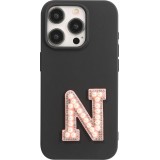 Autocollant sticker pour téléphone/tablette/ordinateur brodé en 3D pearls rose - Lettre N