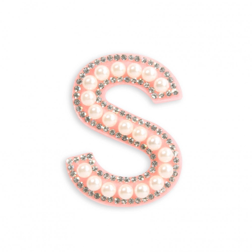 Autocollant sticker pour téléphone/tablette/ordinateur brodé en 3D pearls rose - Lettre S