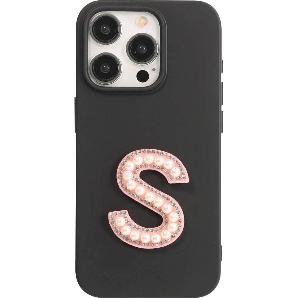Autocollant sticker pour téléphone/tablette/ordinateur brodé en 3D pearls rose - Lettre S