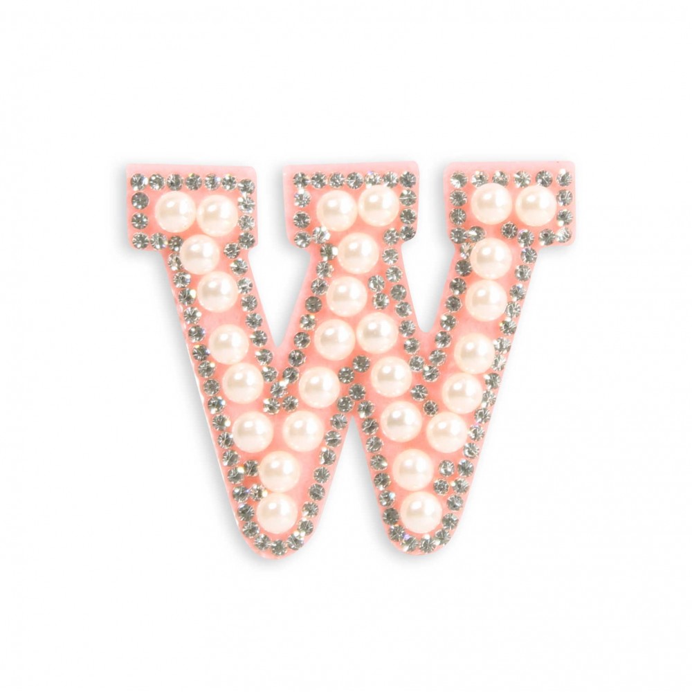 Autocollant sticker pour téléphone/tablette/ordinateur brodé en 3D pearls rose - Lettre W