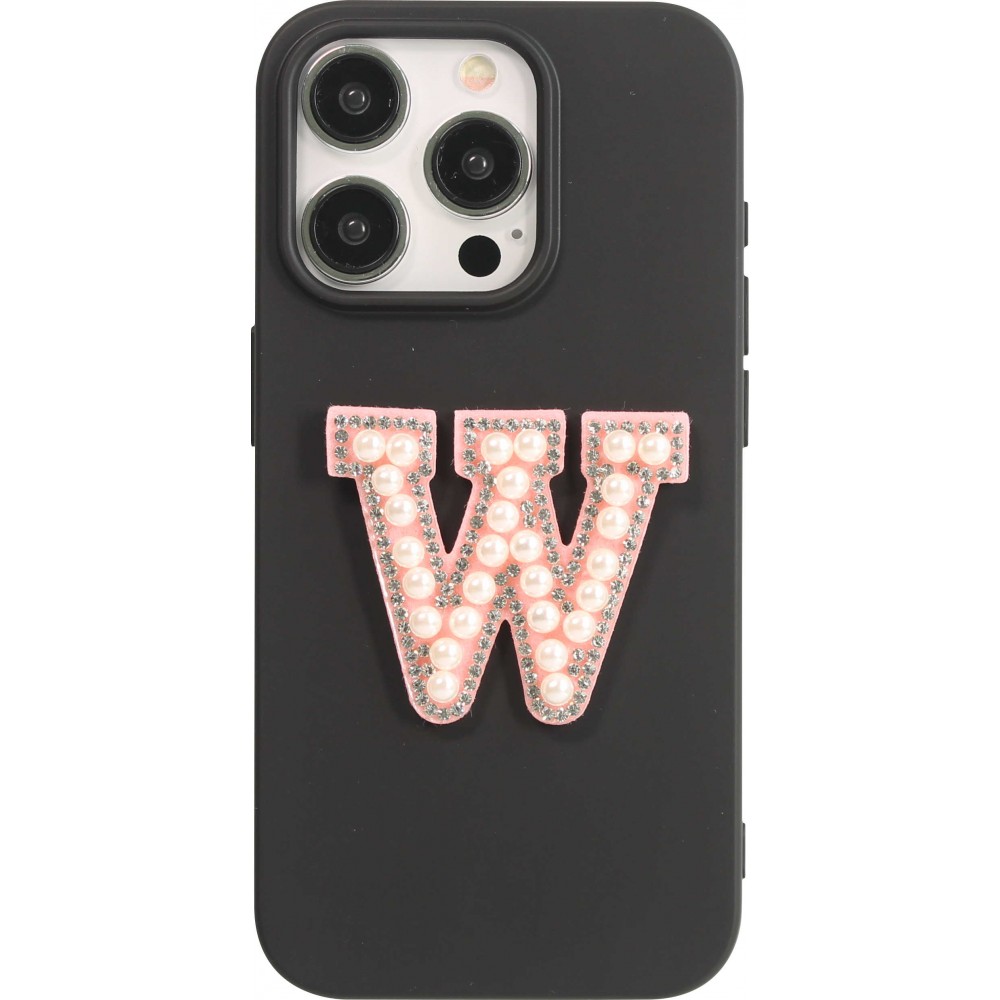 Autocollant sticker pour téléphone/tablette/ordinateur brodé en 3D pearls rose - Lettre W
