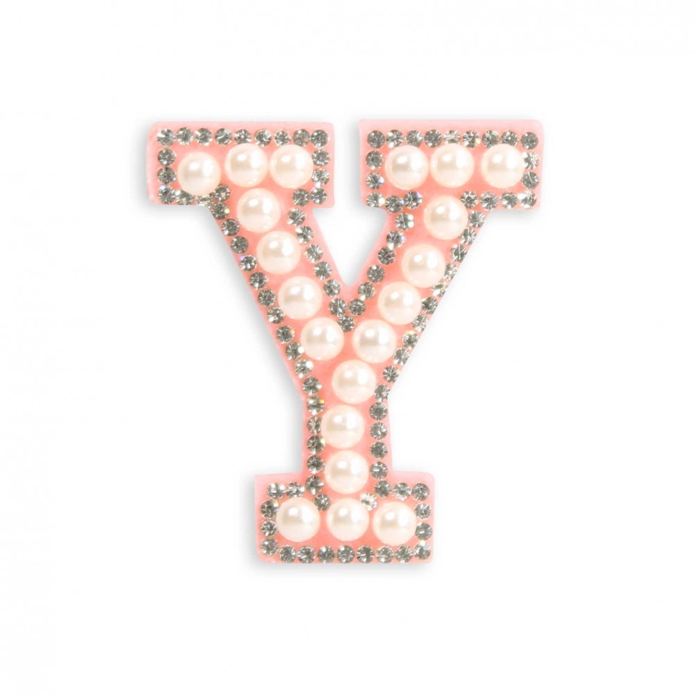 Autocollant sticker pour téléphone/tablette/ordinateur brodé en 3D pearls rose - Lettre Y