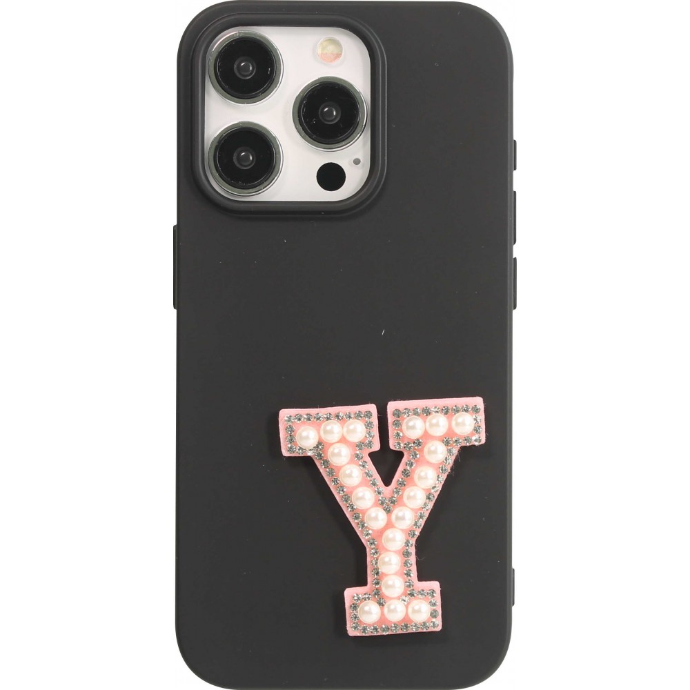 Autocollant sticker pour téléphone/tablette/ordinateur brodé en 3D pearls rose - Lettre Y