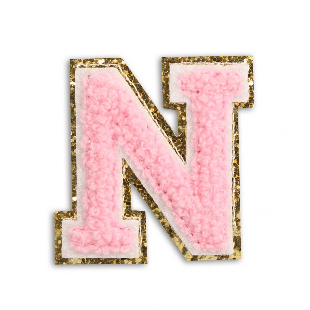 Autocollant sticker pour téléphone/tablette/ordinateur brodé en 3D rose clair - Lettre N
