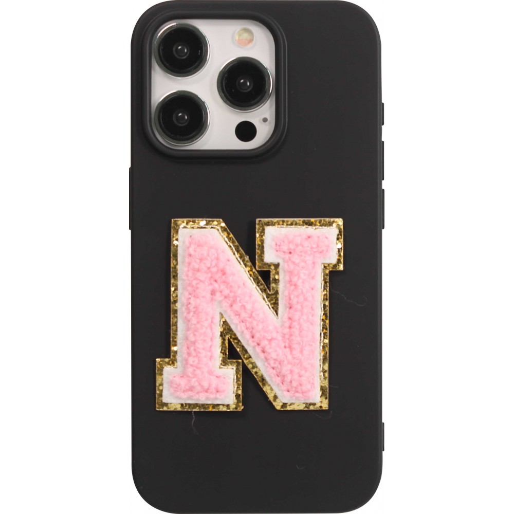 Autocollant sticker pour téléphone/tablette/ordinateur brodé en 3D rose clair - Lettre N