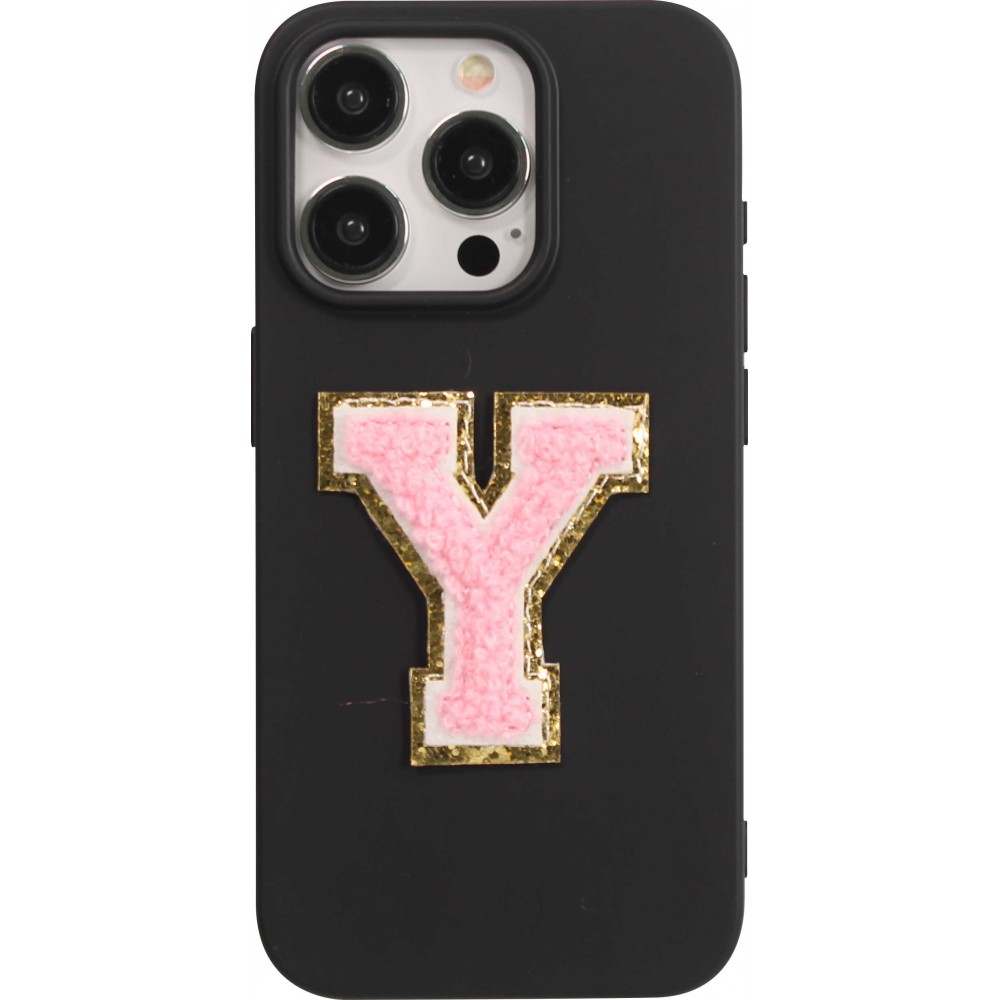 Autocollant sticker pour téléphone/tablette/ordinateur brodé en 3D rose clair - Lettre Y