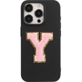 Autocollant sticker pour téléphone/tablette/ordinateur brodé en 3D rose clair - Lettre Y