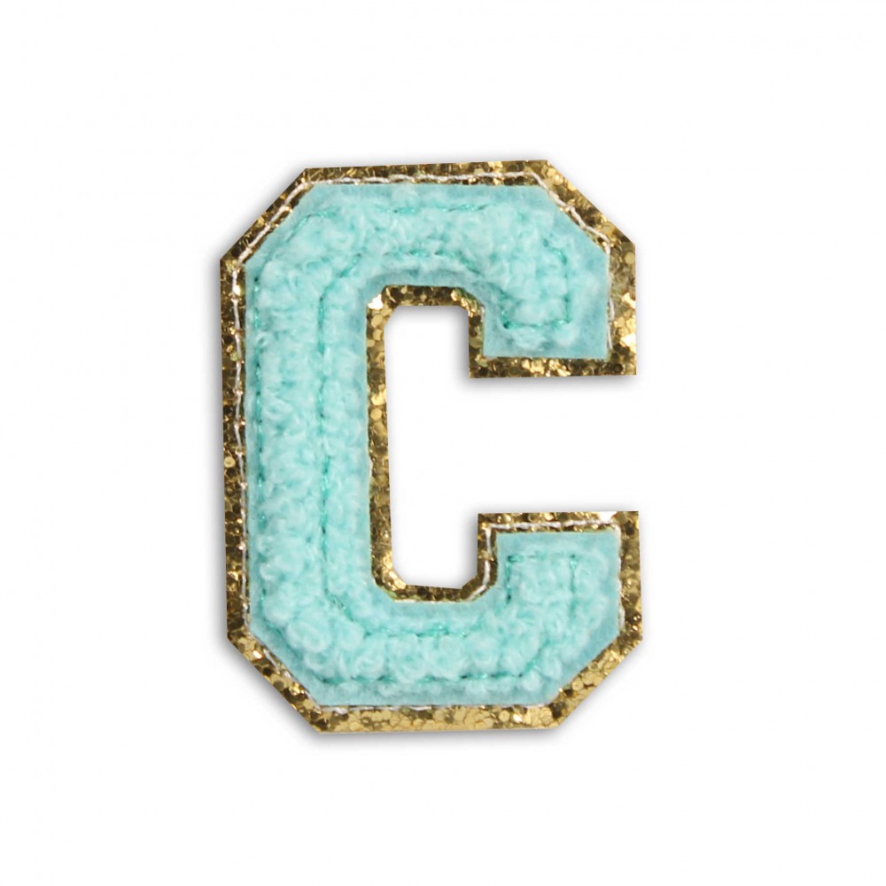 Autocollant sticker pour téléphone/tablette/ordinateur brodé en 3D turquoise - Lettre C