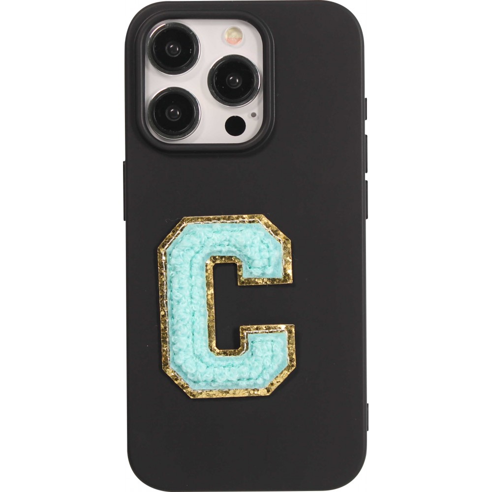Autocollant sticker pour téléphone/tablette/ordinateur brodé en 3D turquoise - Lettre C