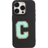 Autocollant sticker pour téléphone/tablette/ordinateur brodé en 3D turquoise - Lettre C