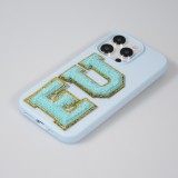 Autocollant sticker pour téléphone/tablette/ordinateur brodé en 3D turquoise - Lettre H