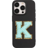 Autocollant sticker pour téléphone/tablette/ordinateur brodé en 3D turquoise - Lettre K