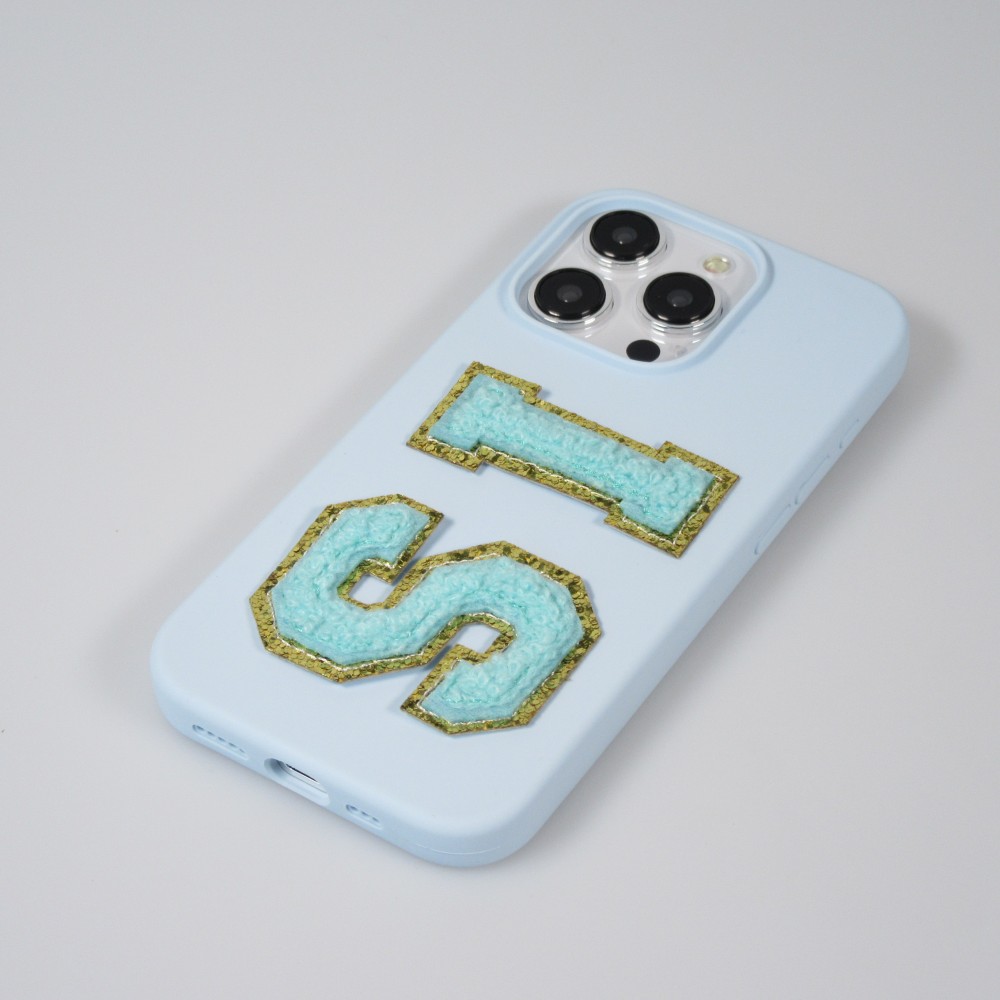 Autocollant sticker pour téléphone/tablette/ordinateur brodé en 3D turquoise - Lettre M