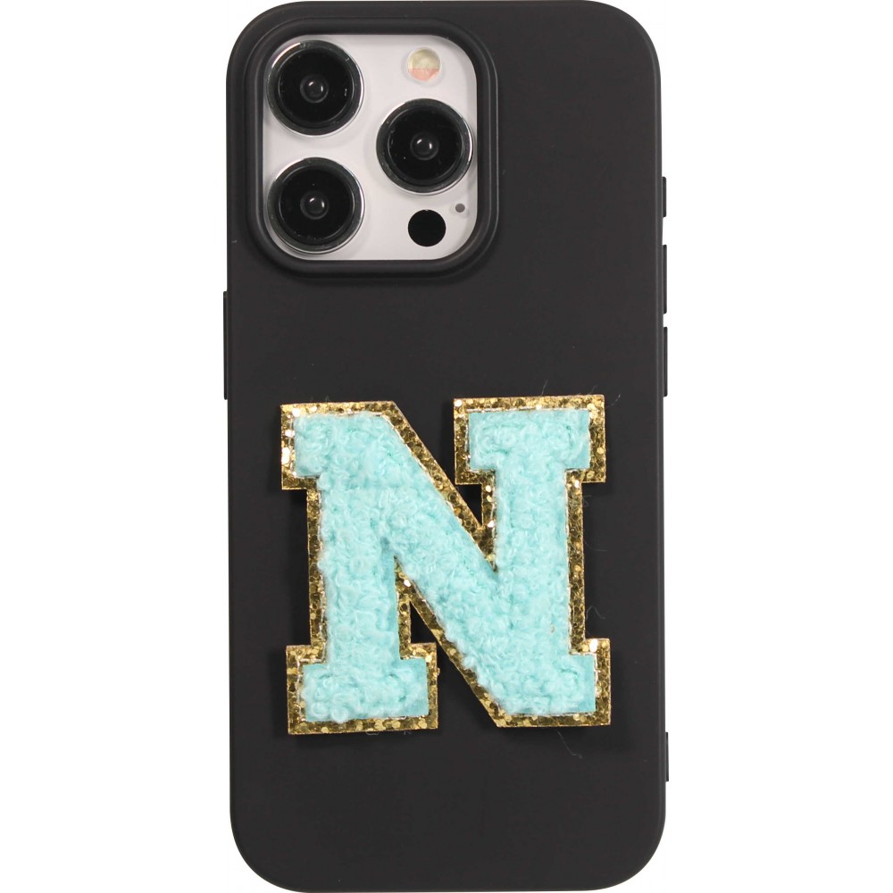 Autocollant sticker pour téléphone/tablette/ordinateur brodé en 3D turquoise - Lettre N