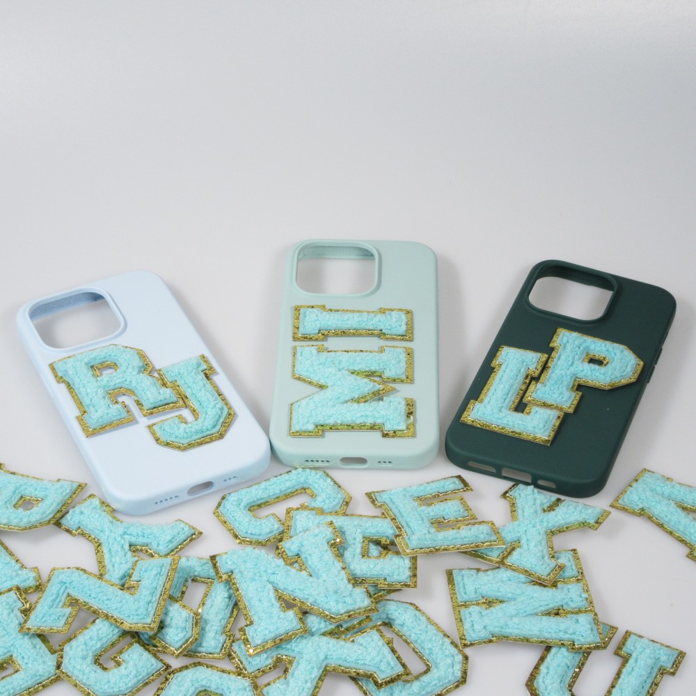 Autocollant sticker pour téléphone/tablette/ordinateur brodé en 3D turquoise - Lettre N