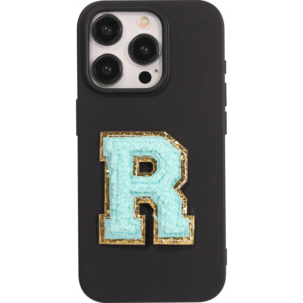Autocollant sticker pour téléphone/tablette/ordinateur brodé en 3D turquoise - Lettre R