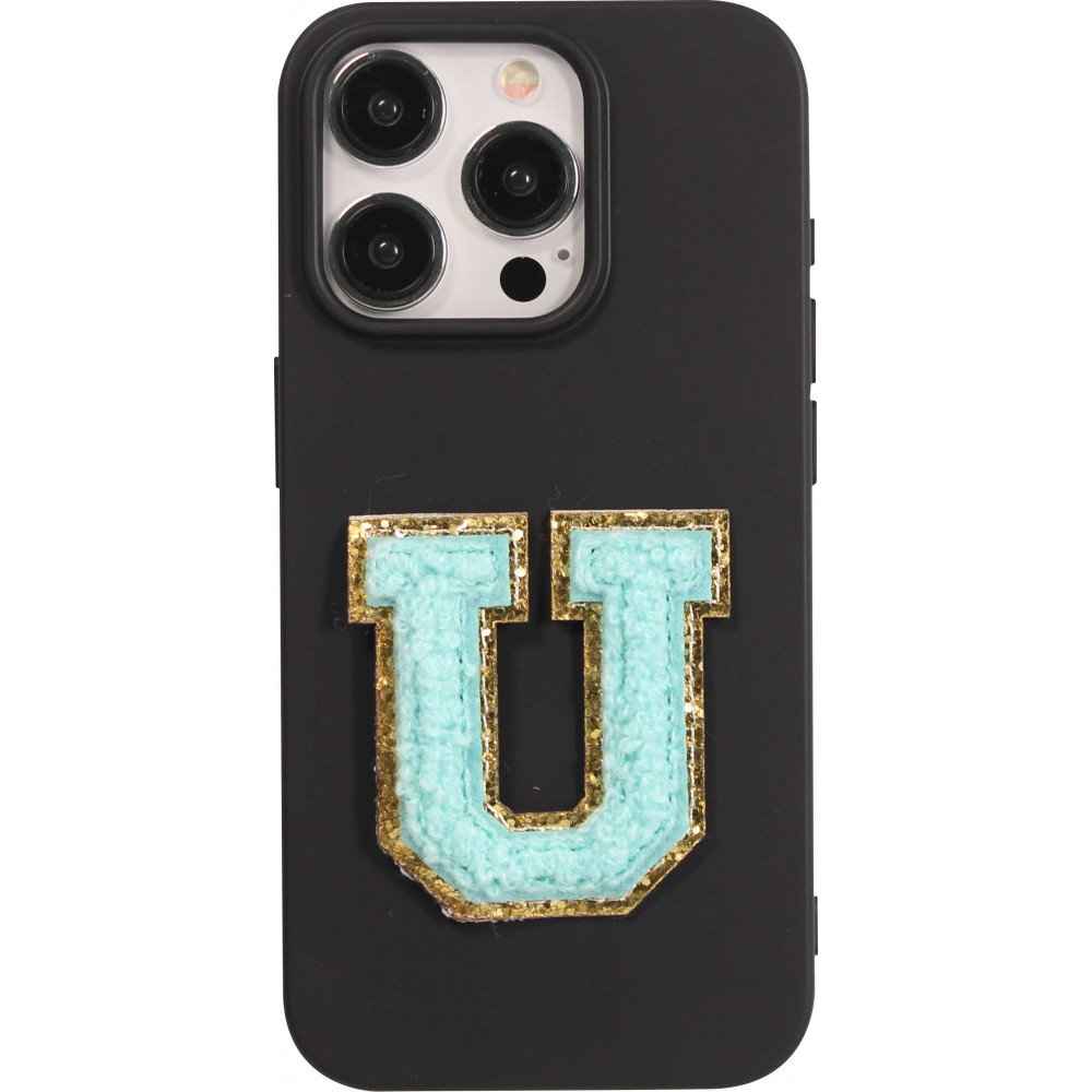 Autocollant sticker pour téléphone/tablette/ordinateur brodé en 3D turquoise - Lettre U