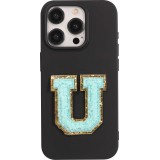 Autocollant sticker pour téléphone/tablette/ordinateur brodé en 3D turquoise - Lettre U