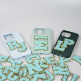 Autocollant sticker pour téléphone/tablette/ordinateur brodé en 3D turquoise - Lettre U