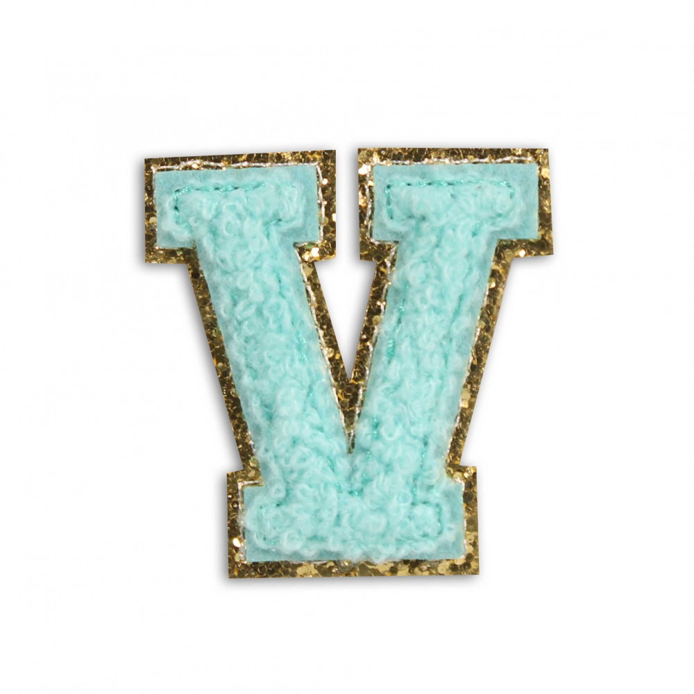 Autocollant sticker pour téléphone/tablette/ordinateur brodé en 3D turquoise - Lettre V