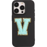 Autocollant sticker pour téléphone/tablette/ordinateur brodé en 3D turquoise - Lettre V