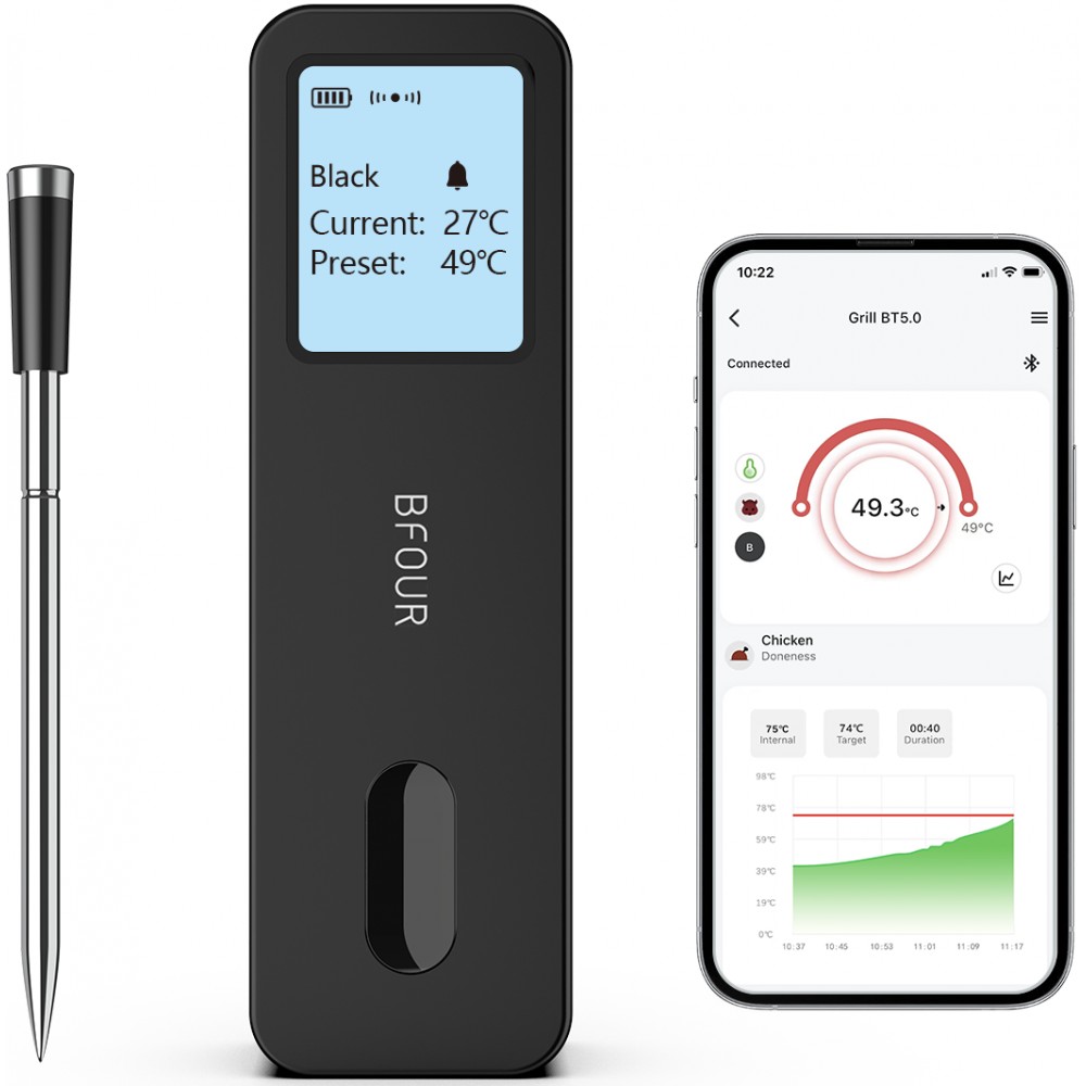 BFOUR Smart Bluetooth Thermomètre à viande BF-30 Eco-Friendly Batterie Li-Ithium Ecran LCD + APP