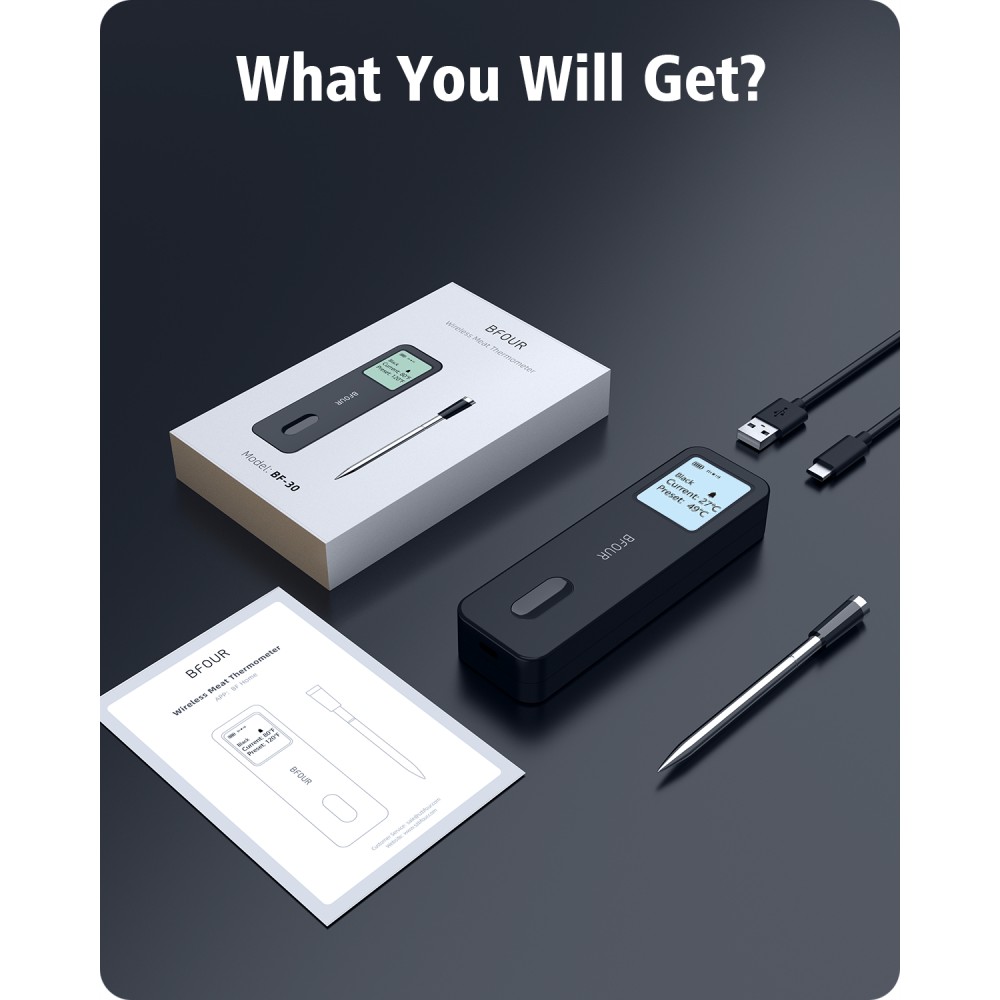 BFOUR Smart Bluetooth Thermomètre à viande BF-30 Eco-Friendly Batterie Li-Ithium Ecran LCD + APP
