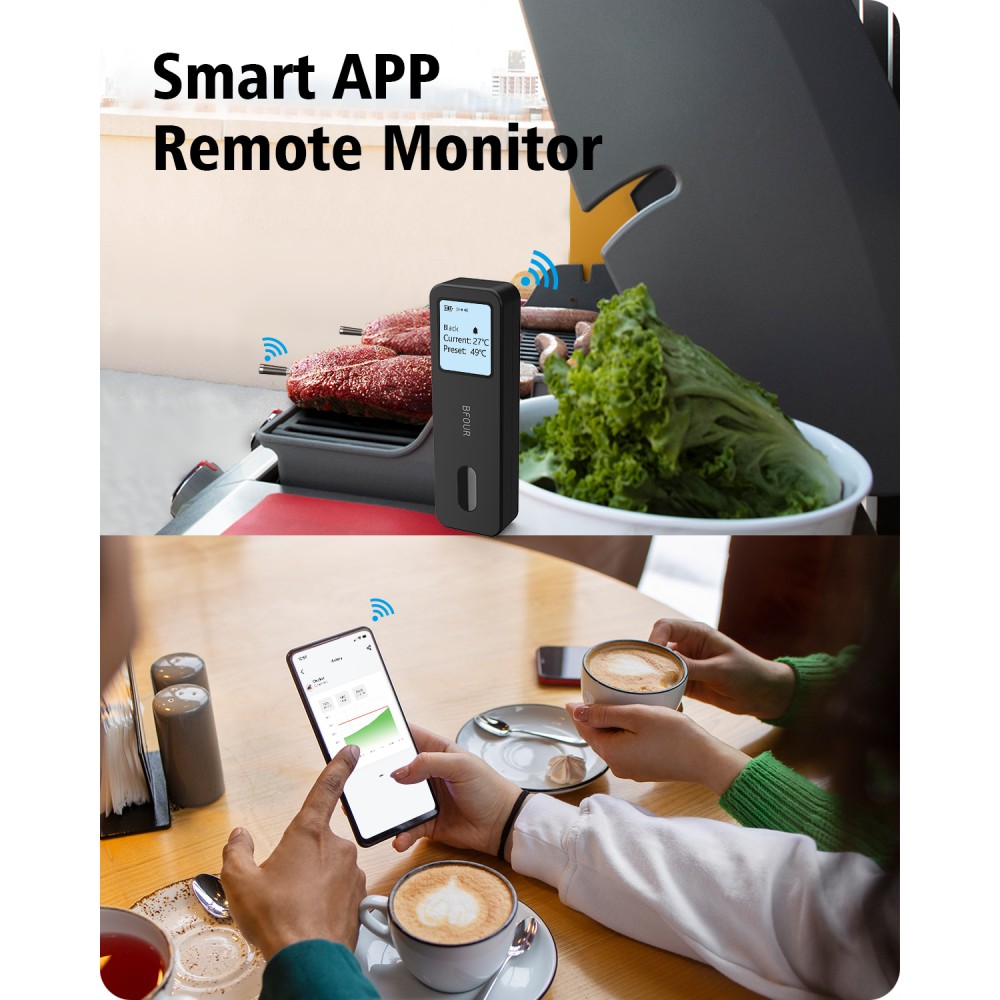 BFOUR Smart Bluetooth Thermomètre à viande BF-30 Eco-Friendly Batterie Li-Ithium Ecran LCD + APP