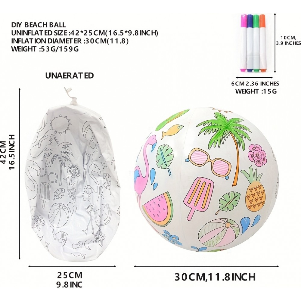 DIY Malballon f&uuml;r den Strand zum Selbercolorieren mit 4 Farbstiften - Weiss