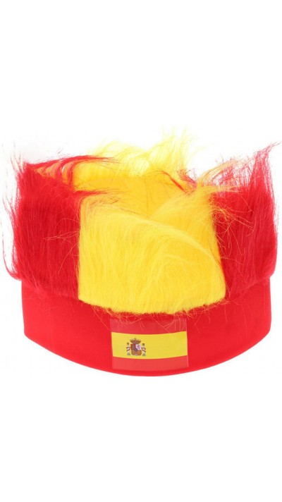 Bandeau / bonnet avec les couleurs nationales de l'Espagne et des cheveux colorés pour les fans